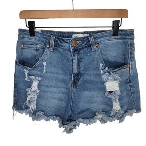 Almost Famous destroyed raw hem denim jean shorts size 11